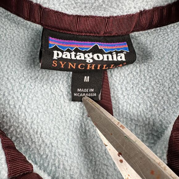 Patagonia Synchilla Jacket Womens Small Baby Blue Brown Fleece Snap Henley EUC - Picture 4 of 8